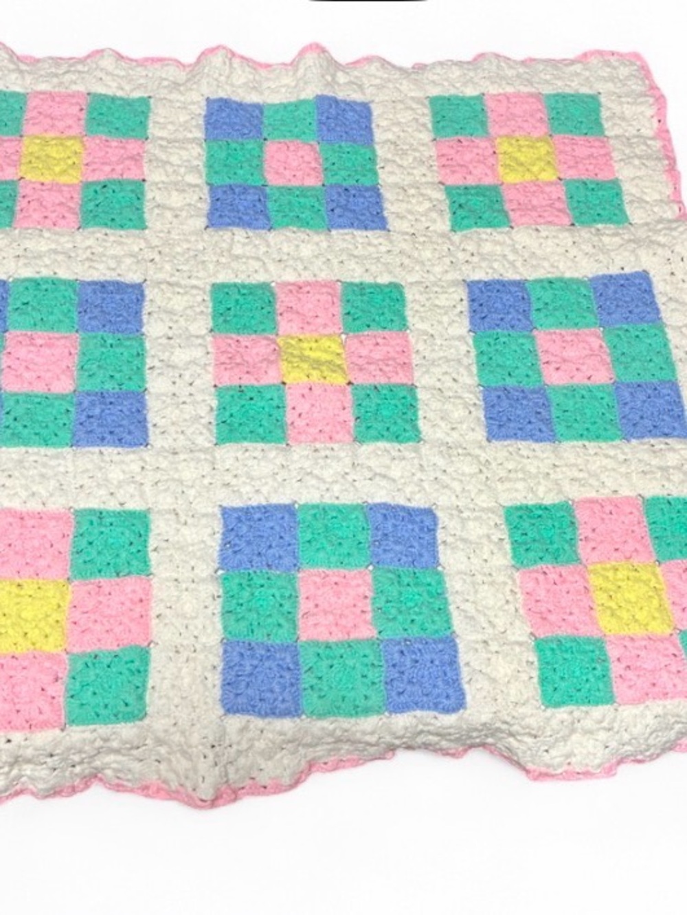 Vintage Crochet Granny Square Baby Blanket 27x 27 Pastel Colors